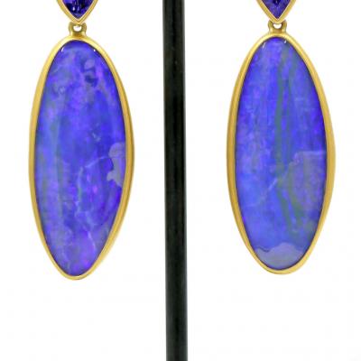 Lola Brooks Lola Brooks Ultramarine Opal Tanzanite Long Gold Dangle Drop Earrings