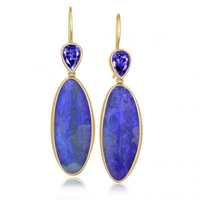 Lola Brooks Lola Brooks Ultramarine Opal Tanzanite Long Gold Dangle Drop Earrings