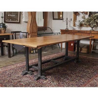 Long Dining Table with Black Antique Flag Stand Legs