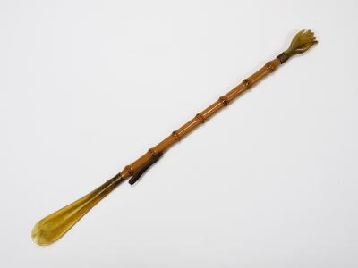 Long Faux Bamboo Shoehorn Backscratcher Resin Mid Century Italy 1960s