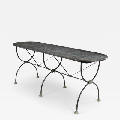 Long Iron Console Table with Bluestone Top