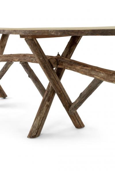 Long Live Edge Oval Top Table with Natural Shaped Trestle Base