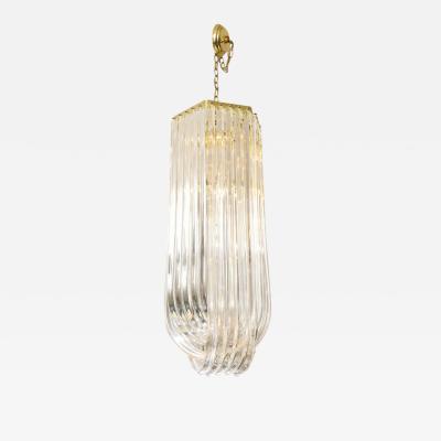 Long Mid Century Curved Lucite Ribbon Chandelier in Brass