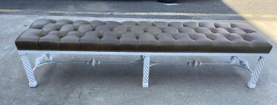 Long Modern Tufted Leather Bench