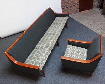 Long Norwegian Modern Exposed Teak Sofa with Original Upholstery