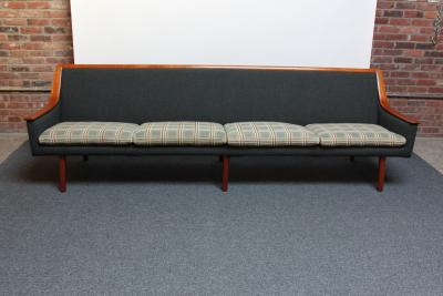 Long Norwegian Modern Exposed Teak Sofa with Original Upholstery