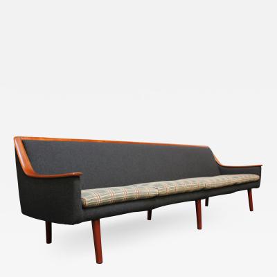 Long Norwegian Modern Exposed Teak Sofa with Original Upholstery