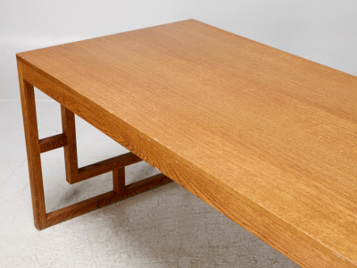 Long Oak Desk Table with Side Geometrical Design