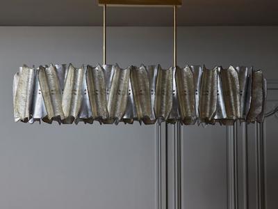 Long Silver and Champagne Murano Glass Chandelier