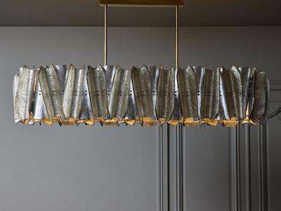 Long Silver and Champagne Murano Glass Chandelier