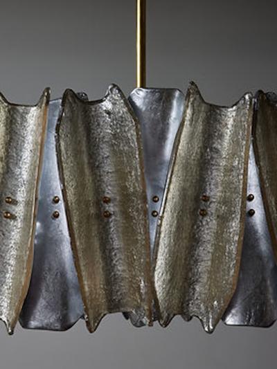 Long Silver and Champagne Murano Glass Chandelier
