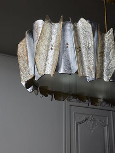 Long Silver and Champagne Murano Glass Chandelier