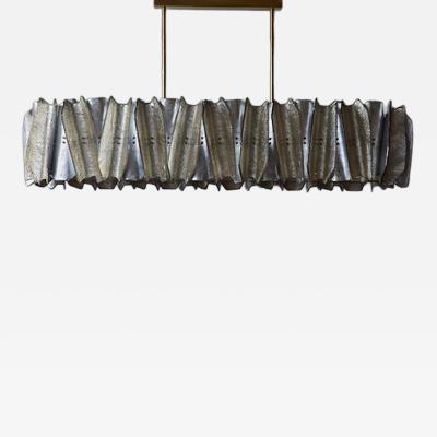 Long Silver and Champagne Murano Glass Chandelier