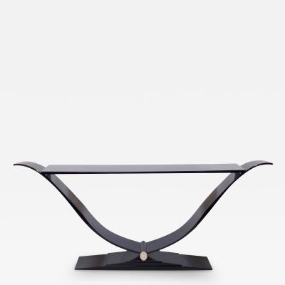 Long Slender Art Deco Style Console Table in Black Piano Lacquer