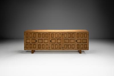 Long Spanish Brutalist Panel Cabinet in Oak Spain 1960s