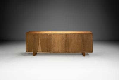 Long Spanish Brutalist Panel Cabinet in Oak Spain 1960s