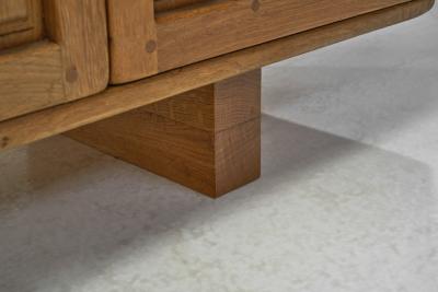 Long Spanish Brutalist Panel Cabinet in Oak Spain 1960s