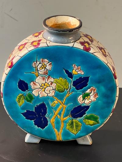 Longwy ART DECO LONGWY FLORAL PATTERN VASE