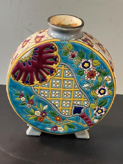 Longwy ART DECO LONGWY FLORAL PATTERN VASE