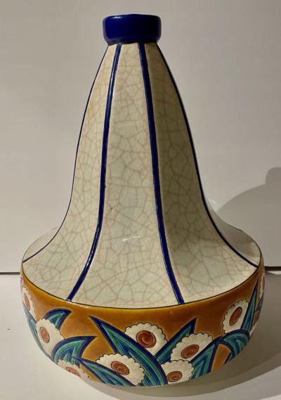 Longwy Longwy Art Deco French Cloisonn Ceramic Geometric Gourd Shape Large Vase