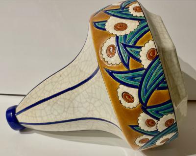 Longwy Longwy Art Deco French Cloisonn Ceramic Geometric Gourd Shape Large Vase