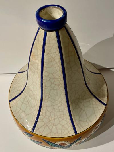 Longwy Longwy Art Deco French Cloisonn Ceramic Geometric Gourd Shape Large Vase