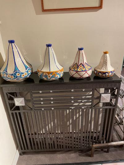 Longwy Longwy Art Deco French Cloisonn Ceramic Geometric Gourd Shape Large Vase