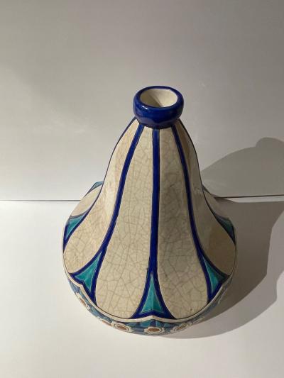 Longwy Longwy Art Deco French Cloisonn Ceramic Geometric Gourd Shape Large Vase