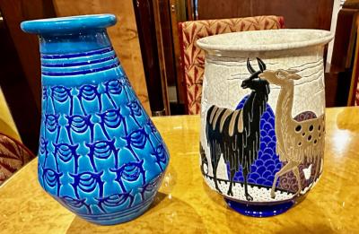 Longwy Longwy Primavera Art Deco Cloisonn Vase Alpaca and Bird