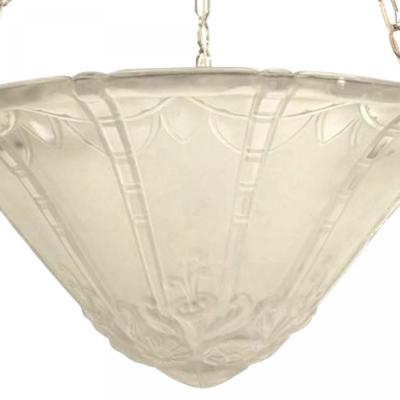 Lorane Nancy French Art Deco Etched Glass Pendant Chandelier