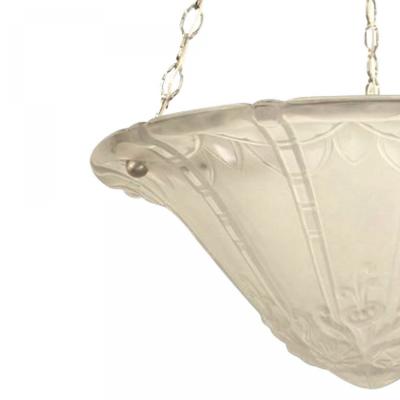 Lorane Nancy French Art Deco Etched Glass Pendant Chandelier