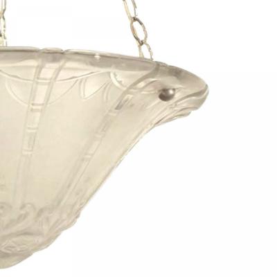 Lorane Nancy French Art Deco Etched Glass Pendant Chandelier