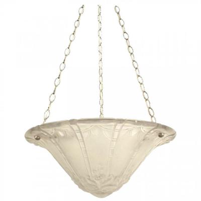 Lorane Nancy French Art Deco Etched Glass Pendant Chandelier