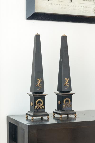 Lorenzo Ciompi Pair of Black Marble and Bronze Obelisks Gold Lizard Limited Edition 2017