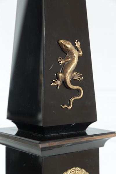 Lorenzo Ciompi Pair of Black Marble and Bronze Obelisks Gold Lizard Limited Edition 2017