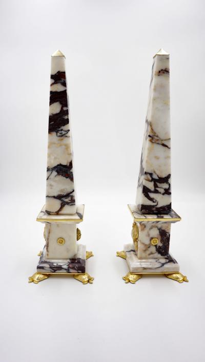 Lorenzo Ciompi Pair of Breccia Medicea Marble and Bronze Obelisks Crabs Limit Edition 2018