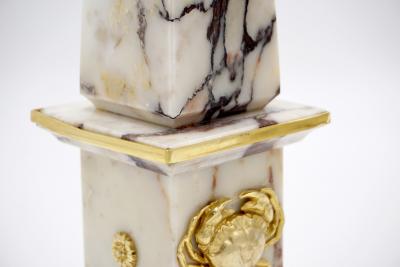 Lorenzo Ciompi Pair of Breccia Medicea Marble and Bronze Obelisks Crabs Limit Edition 2018