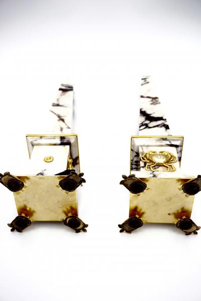 Lorenzo Ciompi Pair of Breccia Medicea Marble and Bronze Obelisks Crabs Limit Edition 2018