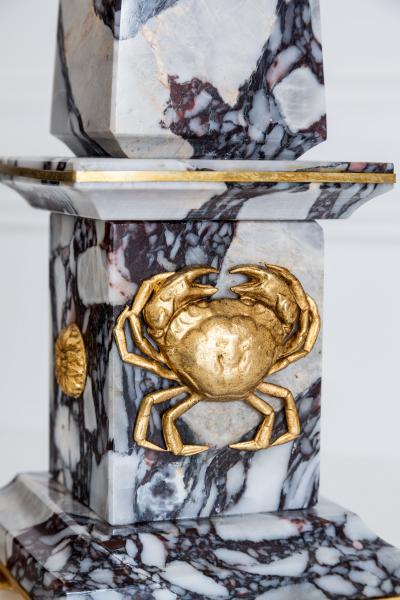 Lorenzo Ciompi Pair of Breccia Medicea Marble and Bronze Obelisks Crabs Limited Edition 2018