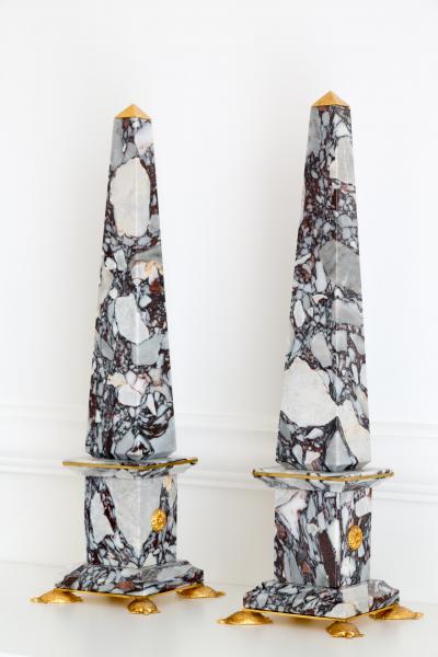 Lorenzo Ciompi Pair of Breccia Medicea Marble and Bronze Obelisks Crabs Limited Edition 2018