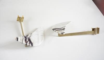 Lorenzo Ciompi pair of unique breccia and brass hanging bed side tables adjustable arms 2024