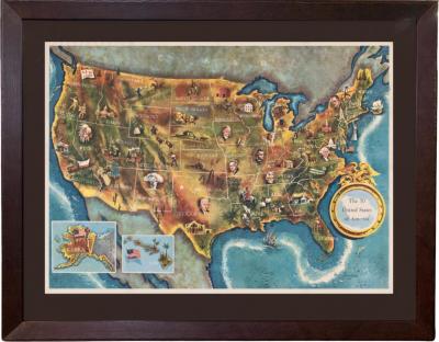 Lorin Hartwell Jr Thompson 1960 The 50 United States of America Pictorial Map by Lorin Thompson