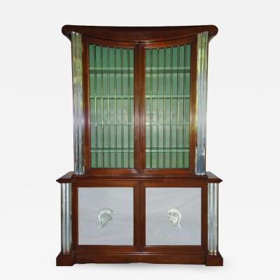 Lorin Jackson Grosfeld House Lorin Jackson Glass Caned Illuminated Mahogany Vitrine circa 1942