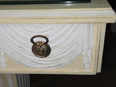 Lorin Jackson Lorin Jackson Grosfeld House Pair Carved Wood Consoles 1940s Leather Tops