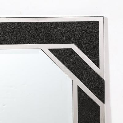 Lorin Marsh Modernist Embossed Leather Chrome Spiral Form Geometric Mirror by Lorin Marsh