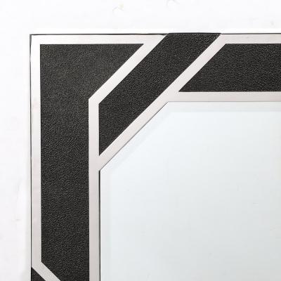 Lorin Marsh Modernist Embossed Leather Chrome Spiral Form Geometric Mirror by Lorin Marsh