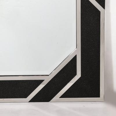 Lorin Marsh Modernist Embossed Leather Chrome Spiral Form Geometric Mirror by Lorin Marsh
