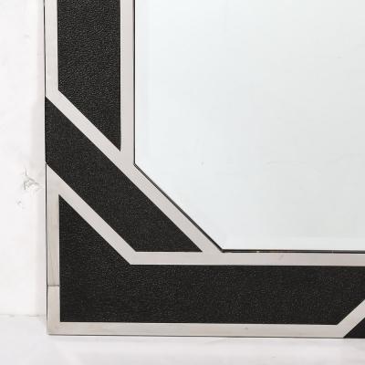 Lorin Marsh Modernist Embossed Leather Chrome Spiral Form Geometric Mirror by Lorin Marsh