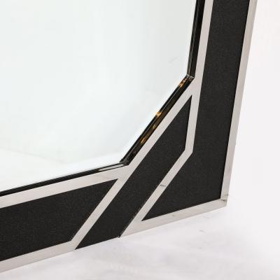 Lorin Marsh Modernist Embossed Leather Chrome Spiral Form Geometric Mirror by Lorin Marsh