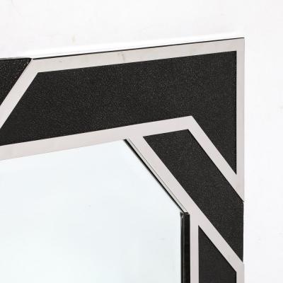 Lorin Marsh Modernist Embossed Leather Chrome Spiral Form Geometric Mirror by Lorin Marsh